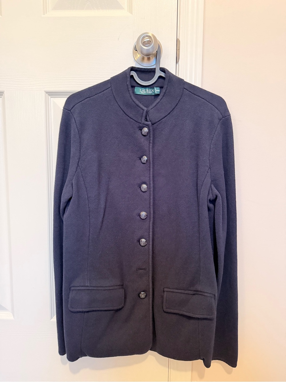 Ralph Lauren Navy Collarless Button-Front Blazer